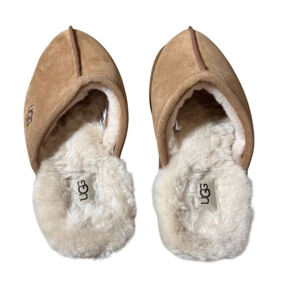 UGG Men's Scuff Suede Chestnut Slippers 1101111 Brown Faux Fur Lined Soft Winter - Picture 3 of 5